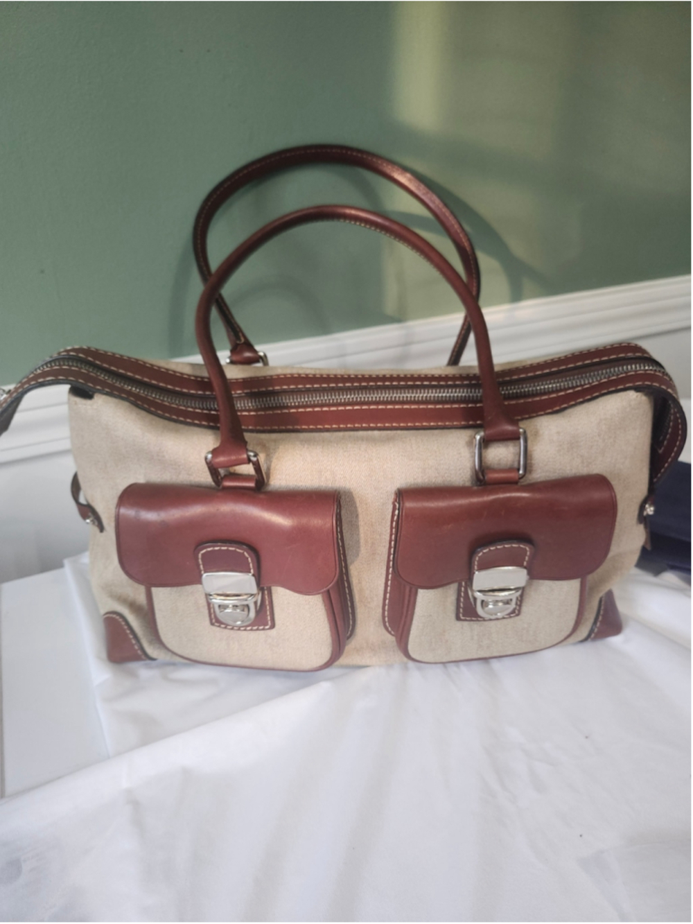Vintage Dooney & Bourke Satchel One Size Beige Brown